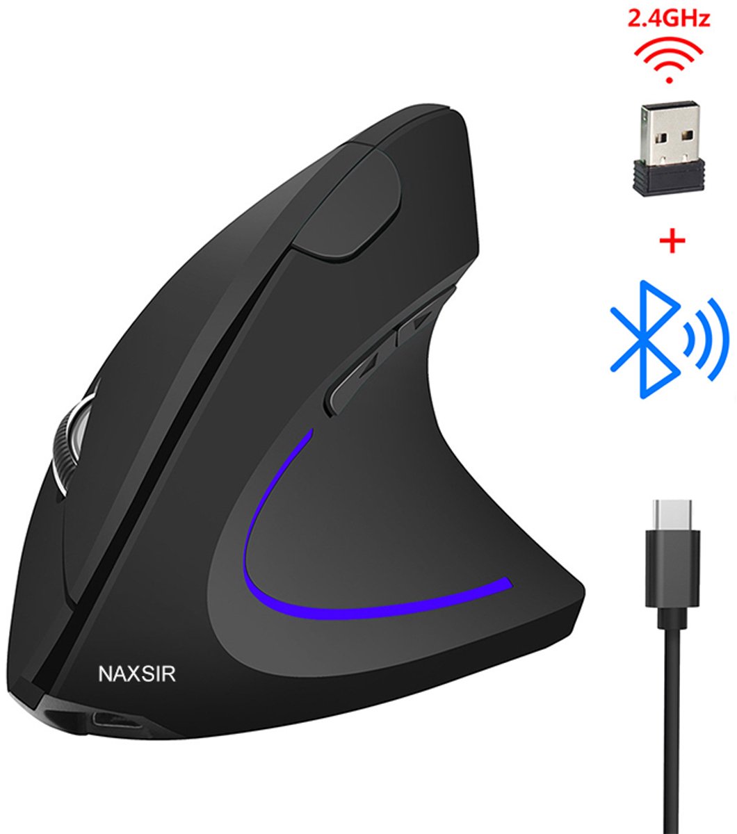 NAXSIR - Draadloze muis, verticale muis, ergonomisch, stil, zwart