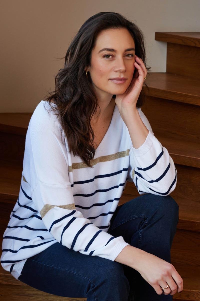 DIDI Dames Pullover Evi YD Offwhite blue Stripe maat 46/48