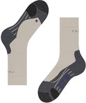 Beige Falke wandelsokken met donkergrijs accent op de hiel en blauwe tekst "FALKE TK2 COOL".