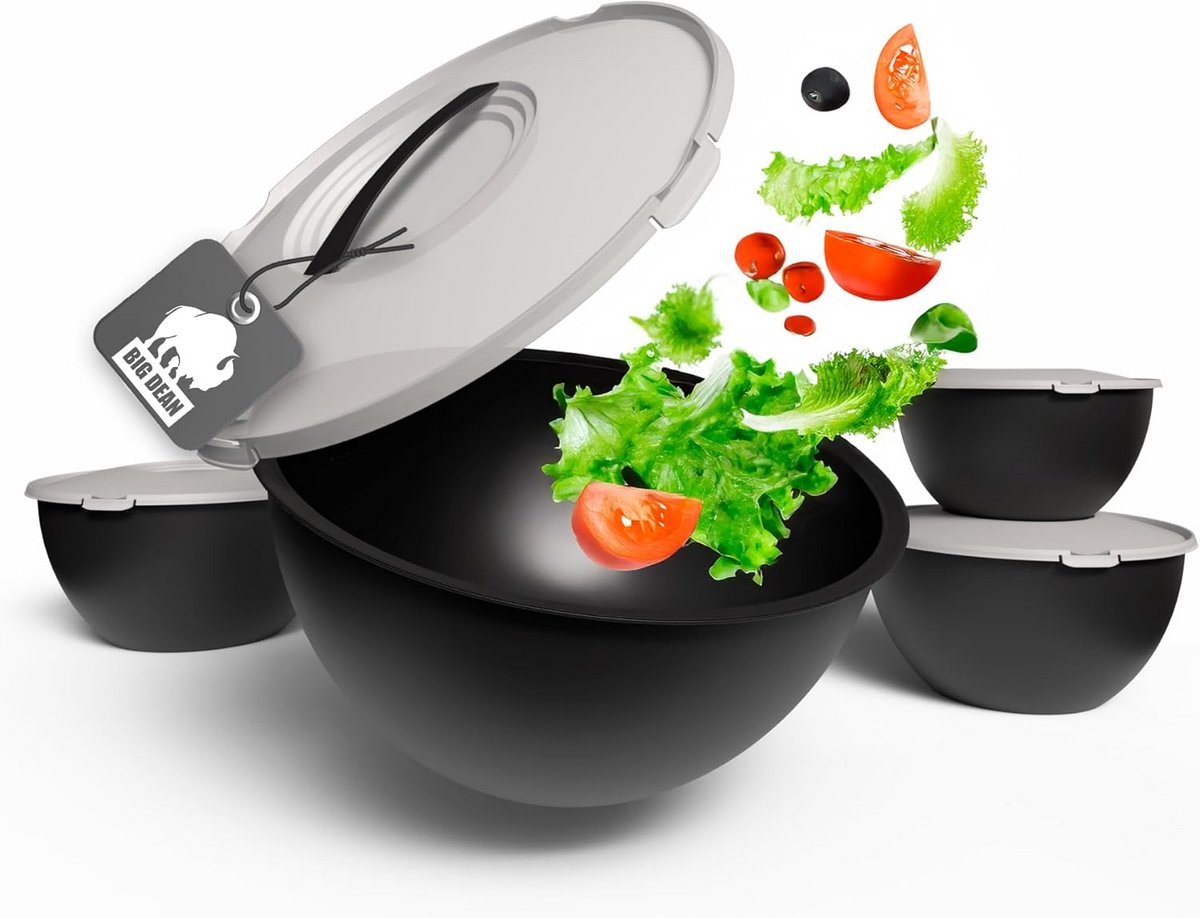 Set van 4 Saladeschalen met Deksel - Stapelbaar en BPA-vrij Opslag