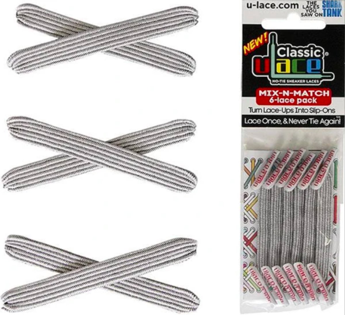 U-Lace Classic - Elastische Veters - Sprankelend Zilver - Mix-N-Match Pack
