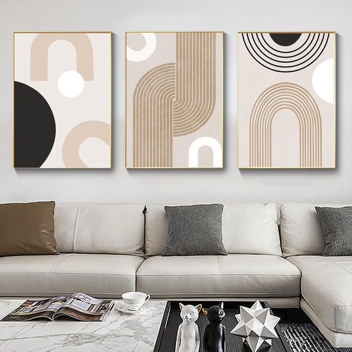 Set van 3 Moderne Abstracte Canvas Posters voor Woonkamer en Slaapkamer