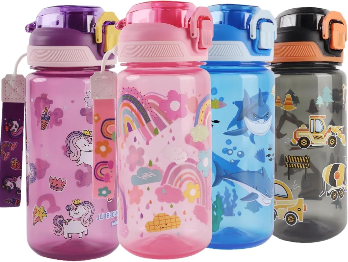 Kids drinkfles met draaidop, 600 ml, lekvrij en herbruikbaar.