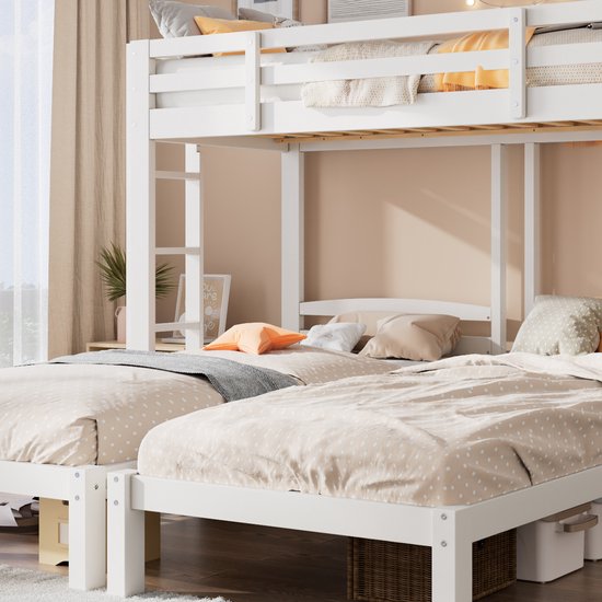 Merax Stapelbed, 90 x 200 cm, kinderbed, hoogslaper met glijbaan, kledingkast en planken, ruimtebesparend stapelbed, huisbed met lattenbodem en valbeveiliging, praktisch tienerbed, zonder matras, wit Merax Stapelbed, 90 x 200 cm, kinderbed, hoogslaper met glijbaan, kledingkast en planken, ruimtebesparend stapelbed, huisbed met lattenbodem en valbeveiliging, praktisch tienerbed, zonder matras, wit