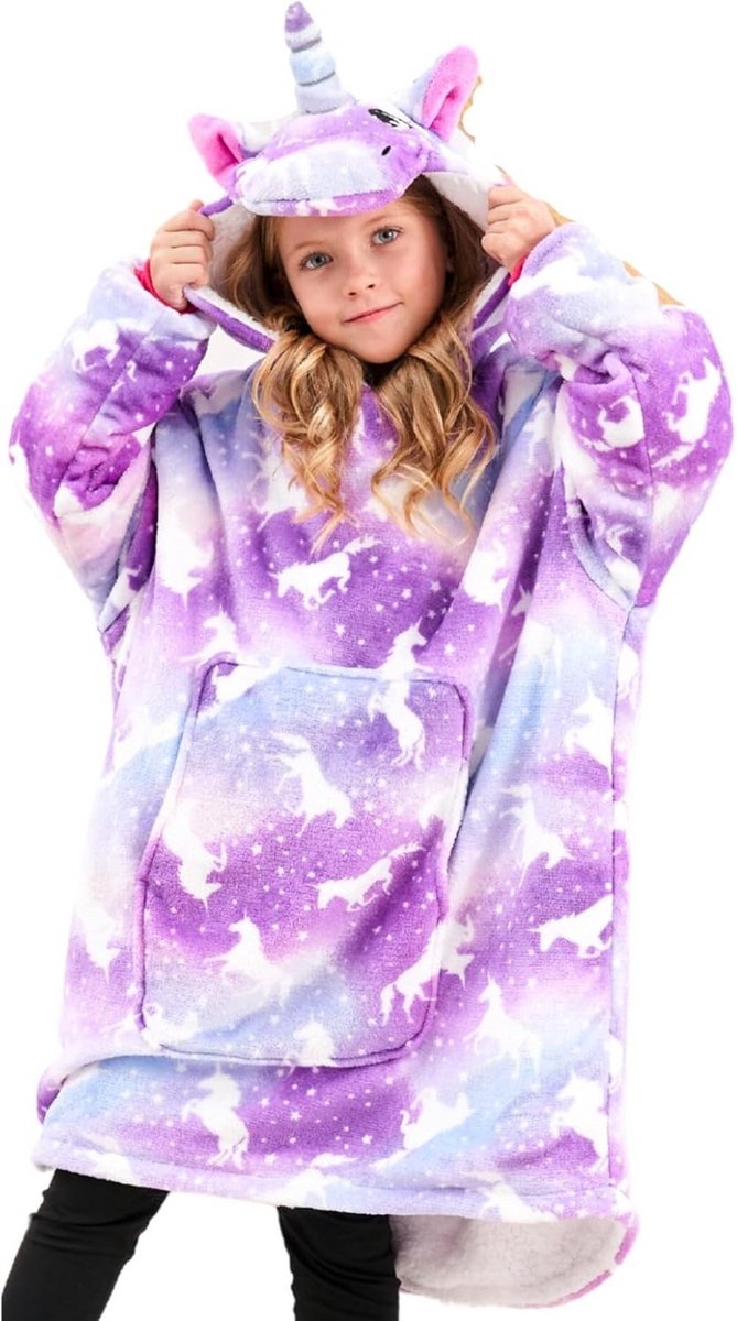 Oversized Kinder Hoodie met Eenhoorn Print voor Meisjes