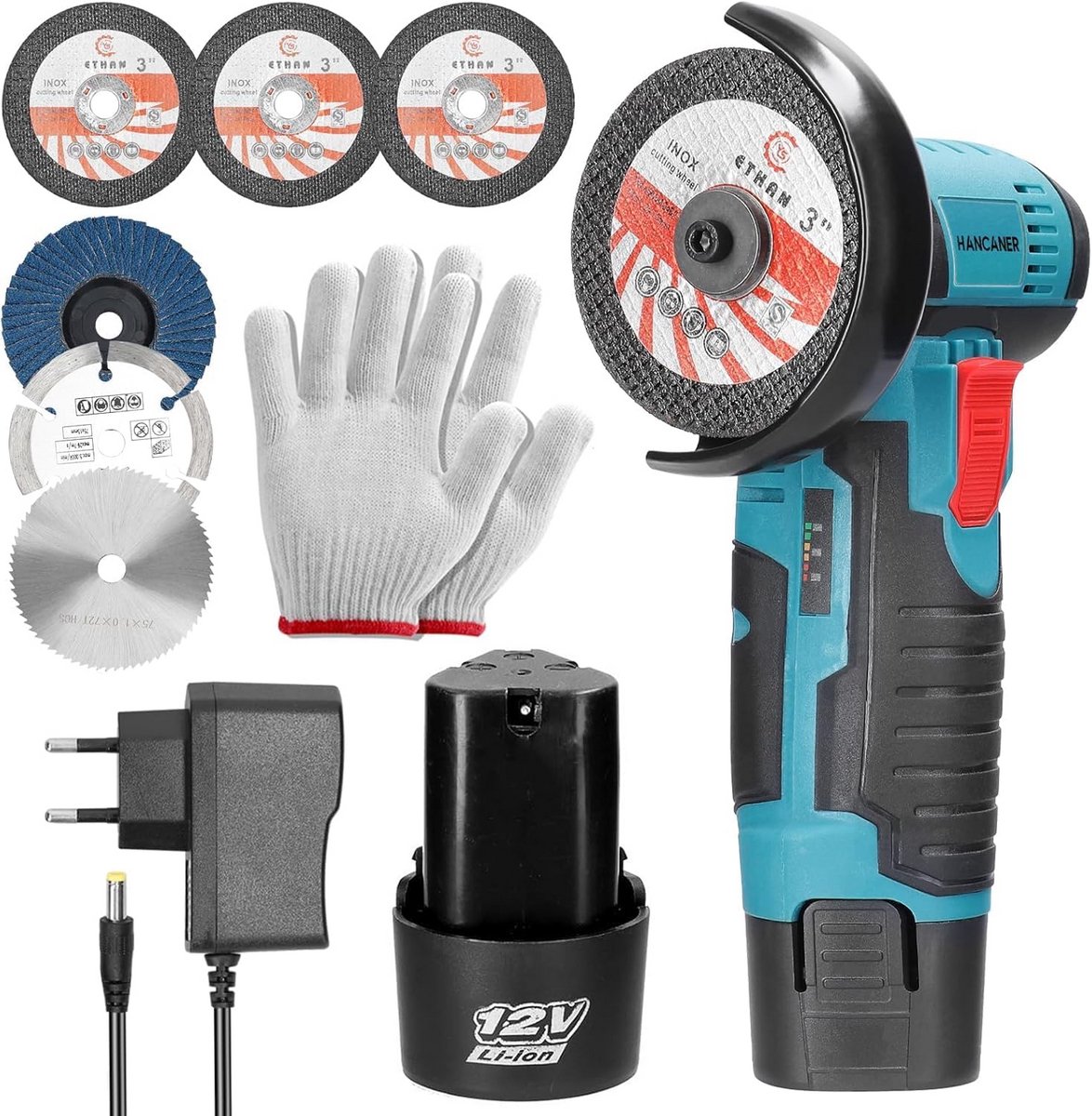 Draadloze Mini Accu Haakse Slijper 12V met 2 Batterijen en 2.0 Ah, 19500 RPM voor Slijpen en Polijsten