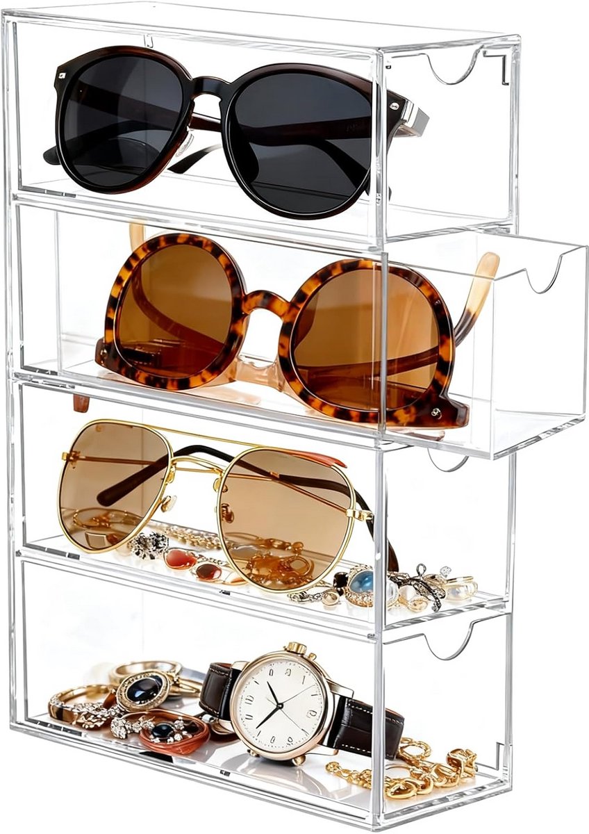 Transparante Stapelbare Brillen- en Accessoire-Organizer met 4 Lades