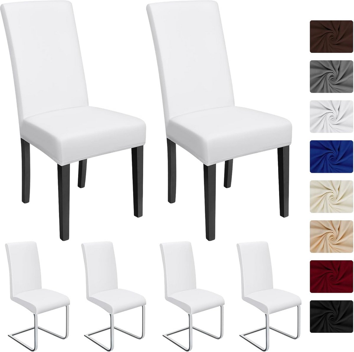 Stoelhoezen 6 Stuks - Stoelbekleding Universeel - Eetkamer Decoratie - Stretch Materiaal Ademend - Past Meeste Stoelen - Wit