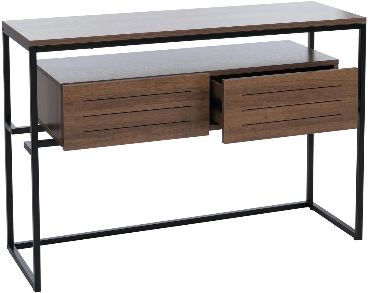 MCW Consoletafel MCW-P46, telefoontafel bijzettafel opbergtafel, lade metaal MDF melamine 80x120x40cm ~ bruin