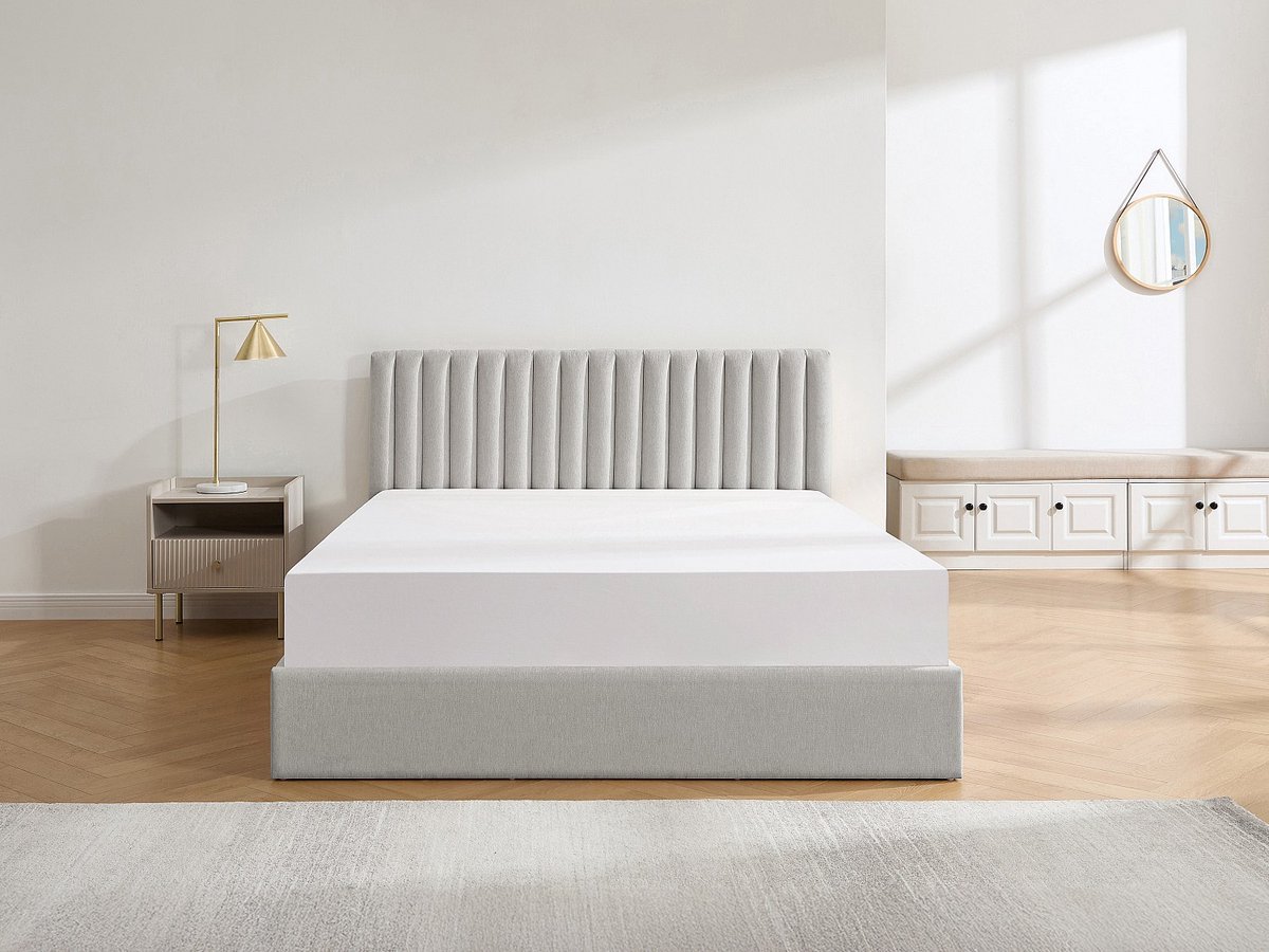 Vente-unique Bed met opbergruimte stof lichtgrijs 180 x 200 cm (Super King Size Bed)