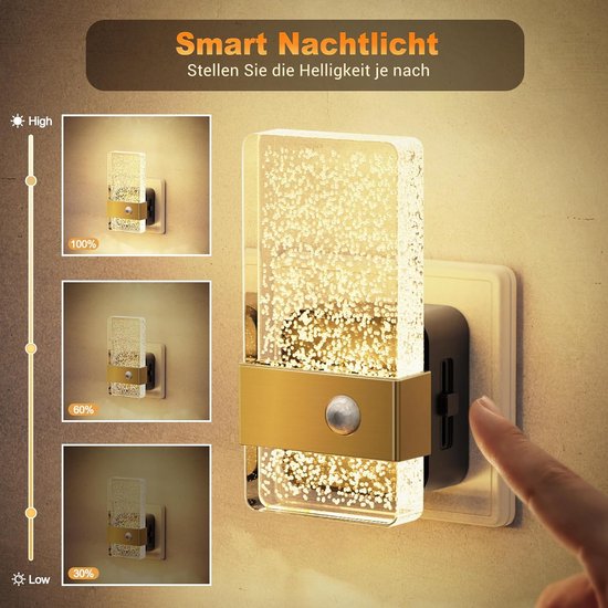 Dimbare Led Nachtlamp met Bewegingssensor en Schemersensor voor Stopcontact, Warm Wit Licht van Merkloos — afbeelding 4