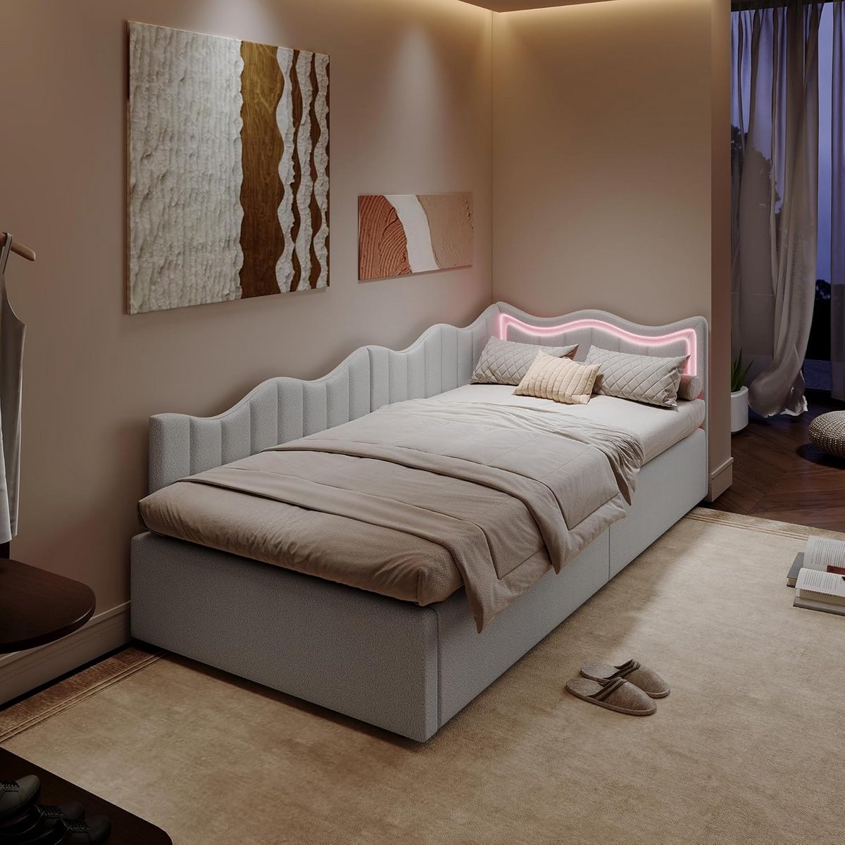 Bekleed Slaapbank/Daybed 90x200 met LED en Opbergruimte