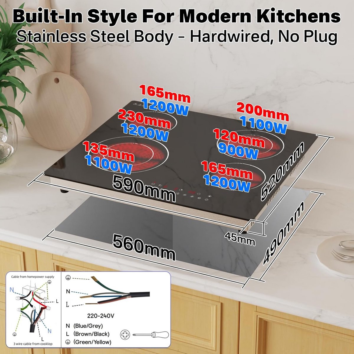 Keramische Kookplaat 4 Zones met Touch Control Inbouw 60 cm