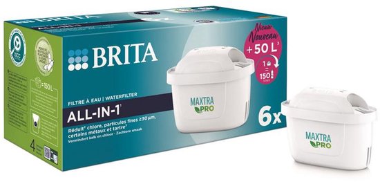 BRITA waterfilterpatroon MAXTRA PRO Pure Performance 6 pack - Originele navulling voor alle BRITA kannen voor puur smakend kraanwater - filtert verontreinigingen zoals PFAS*, chloor, kalkaanslag en metalen