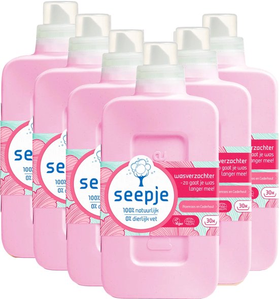 Seepje Pioenroos & Cederhout Wasverzachter Navulling - 6 x 750 ml - 180 wasbeurten - Voordeelverpakking