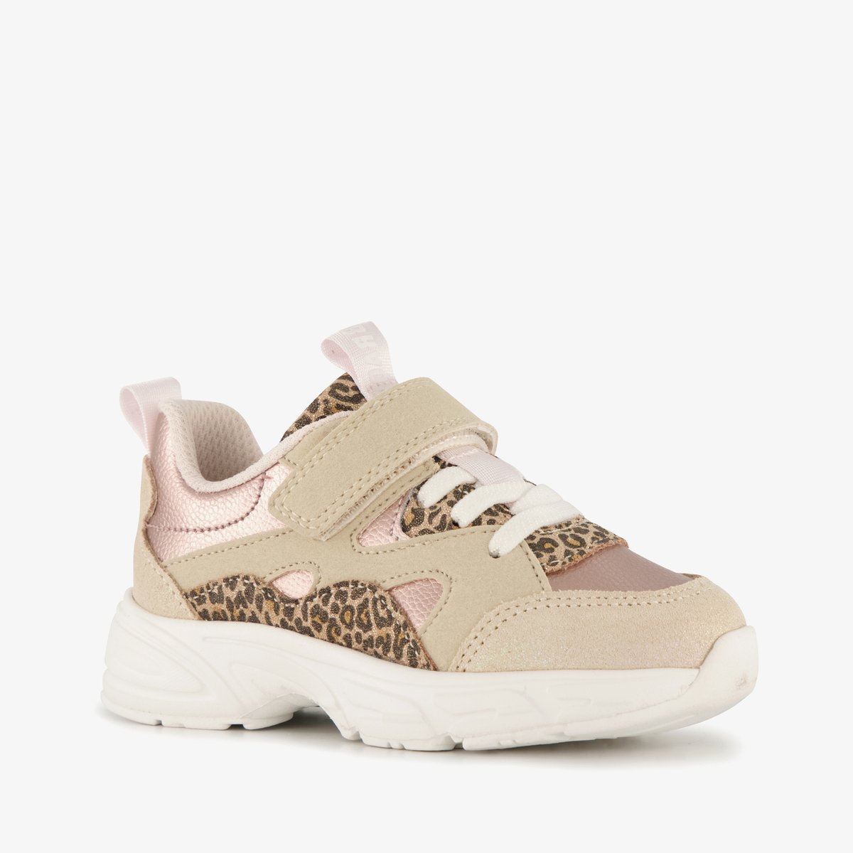 Braqeez leren meisjes sneakers beige panterprint - Maat 25