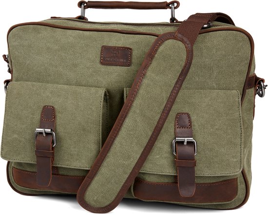 Sac à bandoulière Simon en toile verte et marron