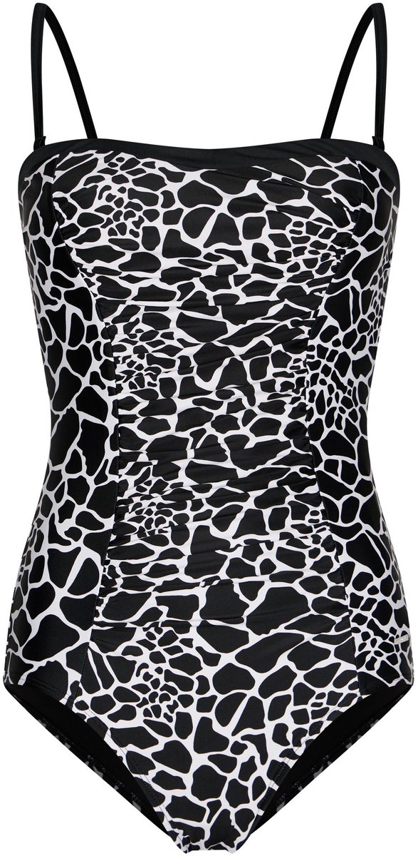 Pastunette Bandeau Badpak - Noir Safari - Zwart/Wit - Corrigerend - Strapless