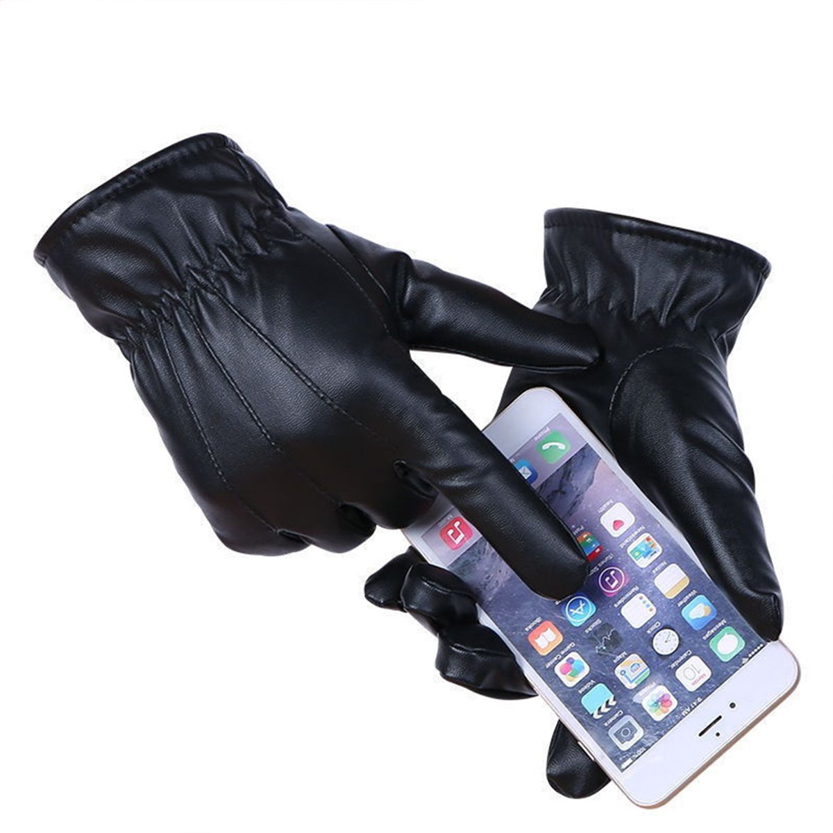 JeiibrZui Winterhandschoenen Van Schapenvacht - Handschoenen Voor Touchscreenbediening - Warme Met Kasjmier Voering En PU-Leer - 1 Paar - Zwart
