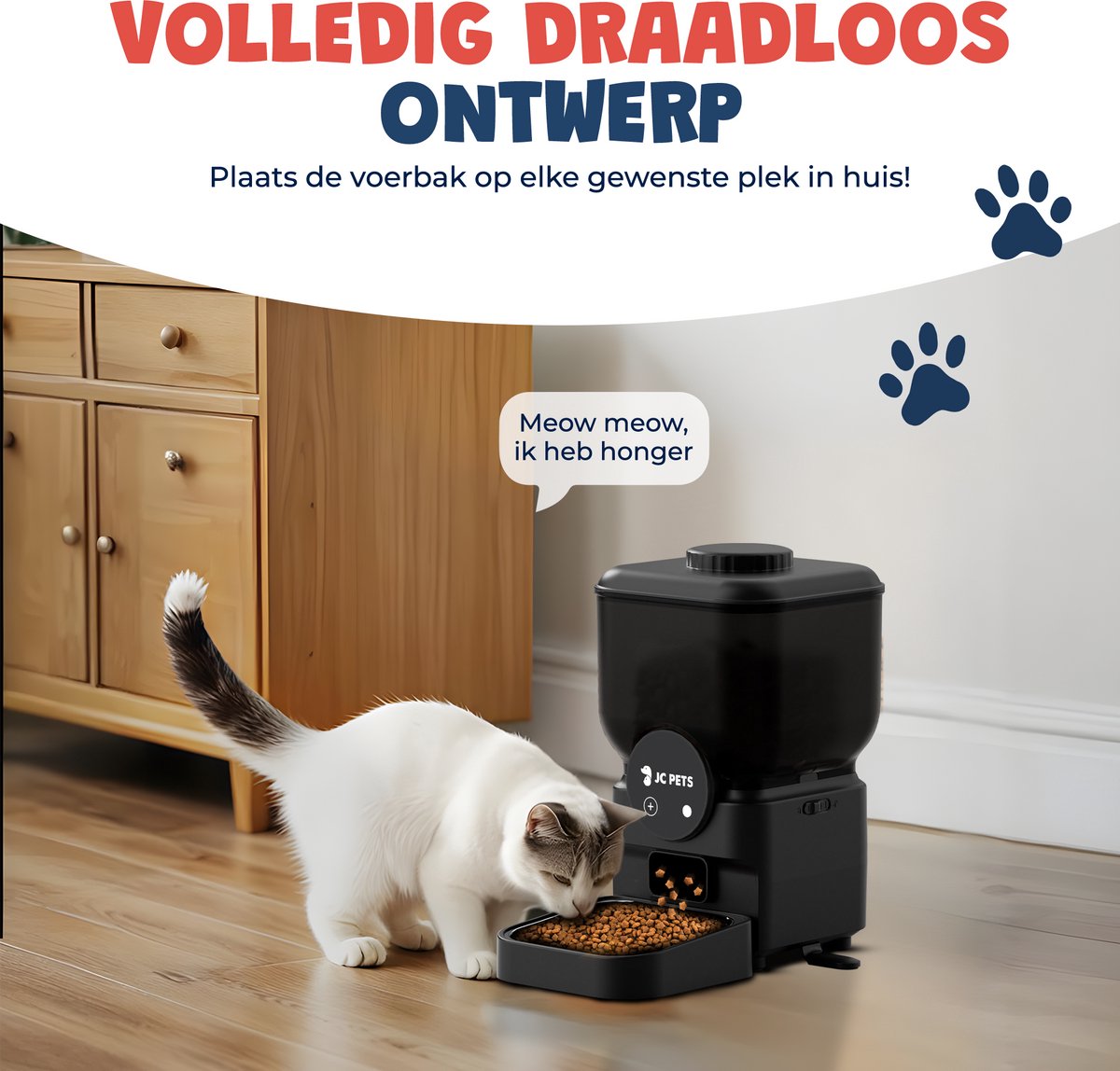 JC Pets Draadloze Automatisch Voederbak voor Kat en Hond - Voerbak dispenser 6,5L - Oplaadbare Voerautomaat voor Katten en Honden - Automatische Voerdispenser met App & Wifi – Mat Zwart thumbnail 8