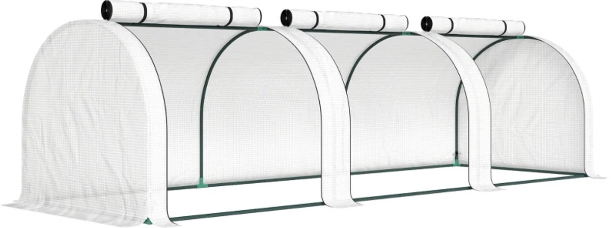 Foliekas - Broeikas met Folie - Tunnelkas - Kas - met 3 Roldeuren- Tomatenkas - Kweektunnel - Kweekkas - Kastunnel - Groentekas - Plantenhuis - 295 x 100 x 80 cm - Stalen Frame - Wit