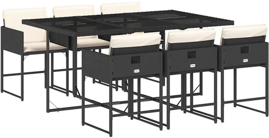 vidaXL Salon de jardin 7 pièces avec coussins en résine tressée noire - Ensemble de jardin - Ensembles de jardin - Salon de jardin - Table de jardin