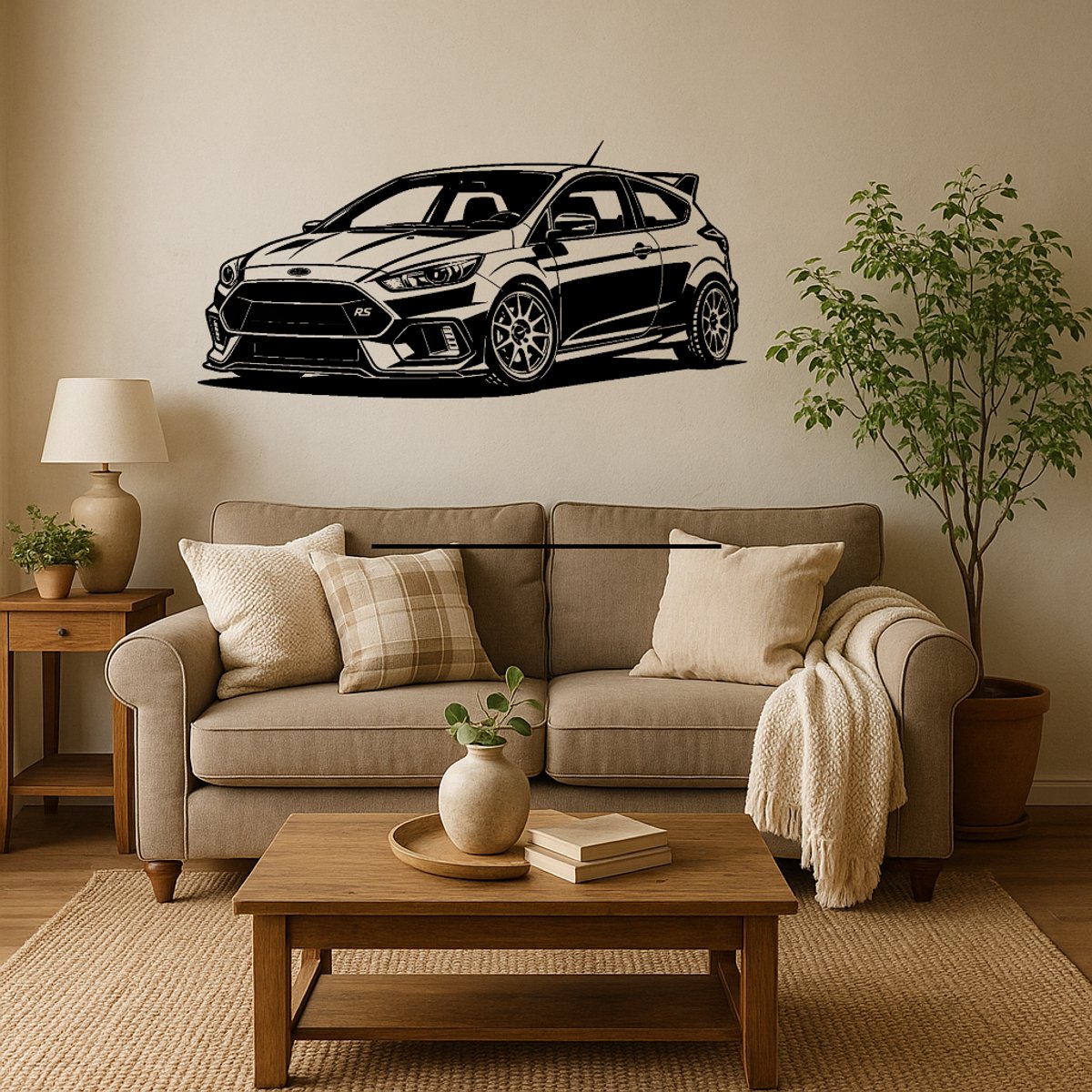 BR2Laser Ford Fiesta RS – Wanddecoratie – Lasergesneden Hout – Autokunst – 35 cm Breed