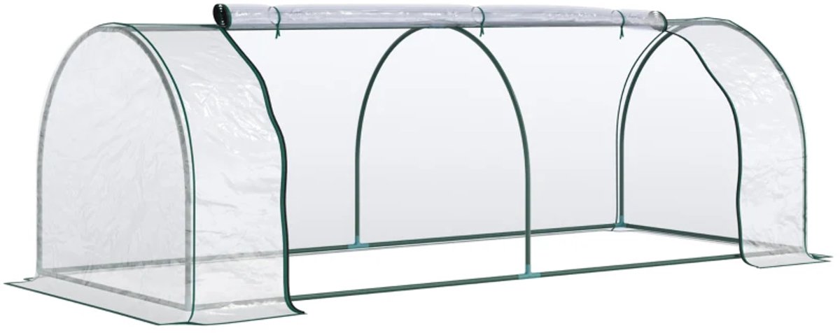 Foliekas - Broeikas met Folie - Tunnelkas met Deur - Kas - Kweektunnel - Kweekkas - Kastunnel - Groentekas - Plantenhuis - Plantenteelt - Plant- en Oppotruimte - 250 x 100 x 80 cm - Stalen Frame - Groen