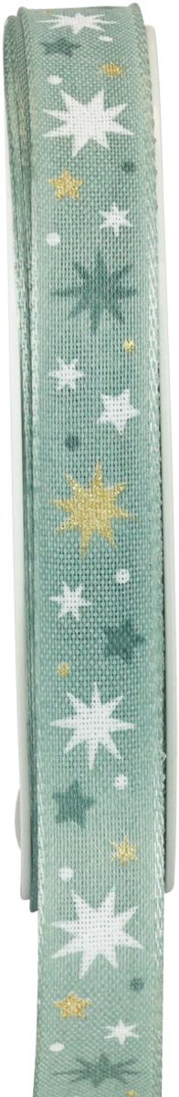 Lint Kerst, cadeaulint blauw sterpatroon 15mm 20m