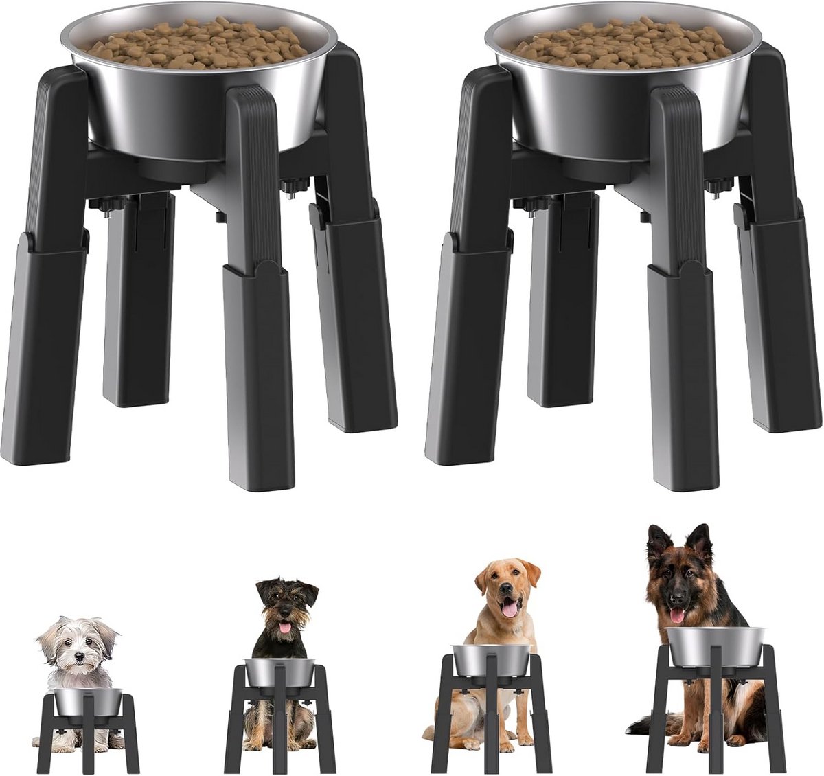 Verhoogde Hondenbakstandaard voor Grote Honden - 2 Delig - 4 Instelbare Hoogtes