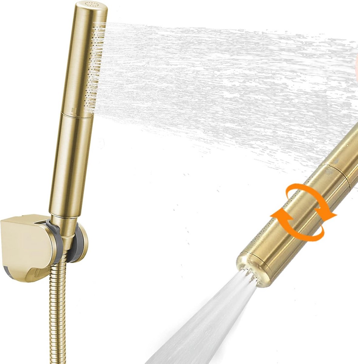 Handdouche Set Hoge Druk met 59 Inch Slang en Wandhouder Geborsteld Goud