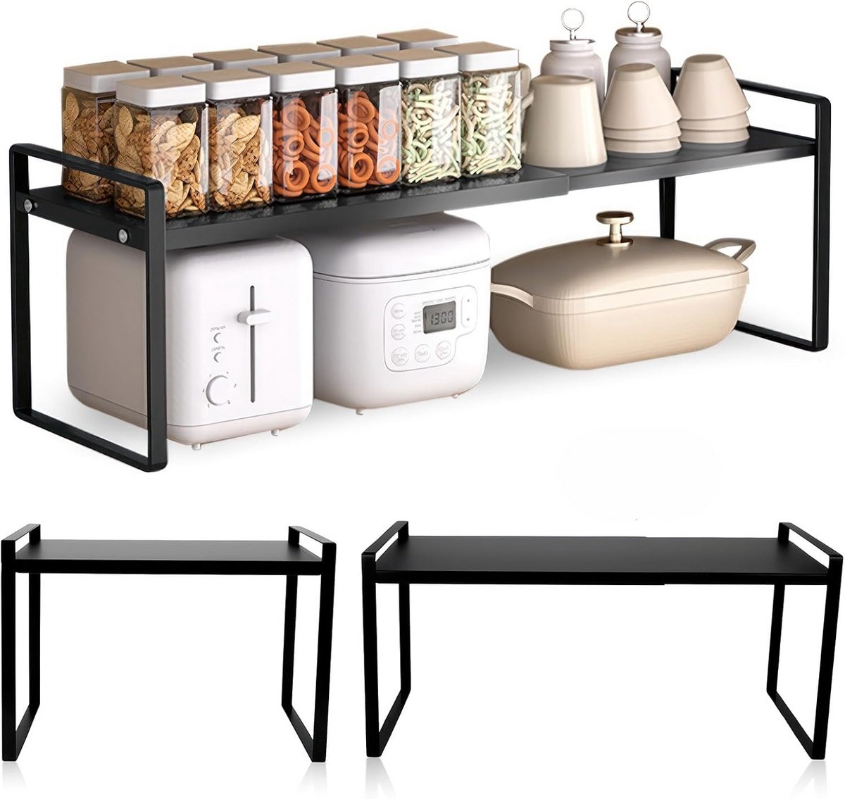 Uitschuifbare Kastplank Organizer voor Keuken, Stapelbaar en Verstelbaar