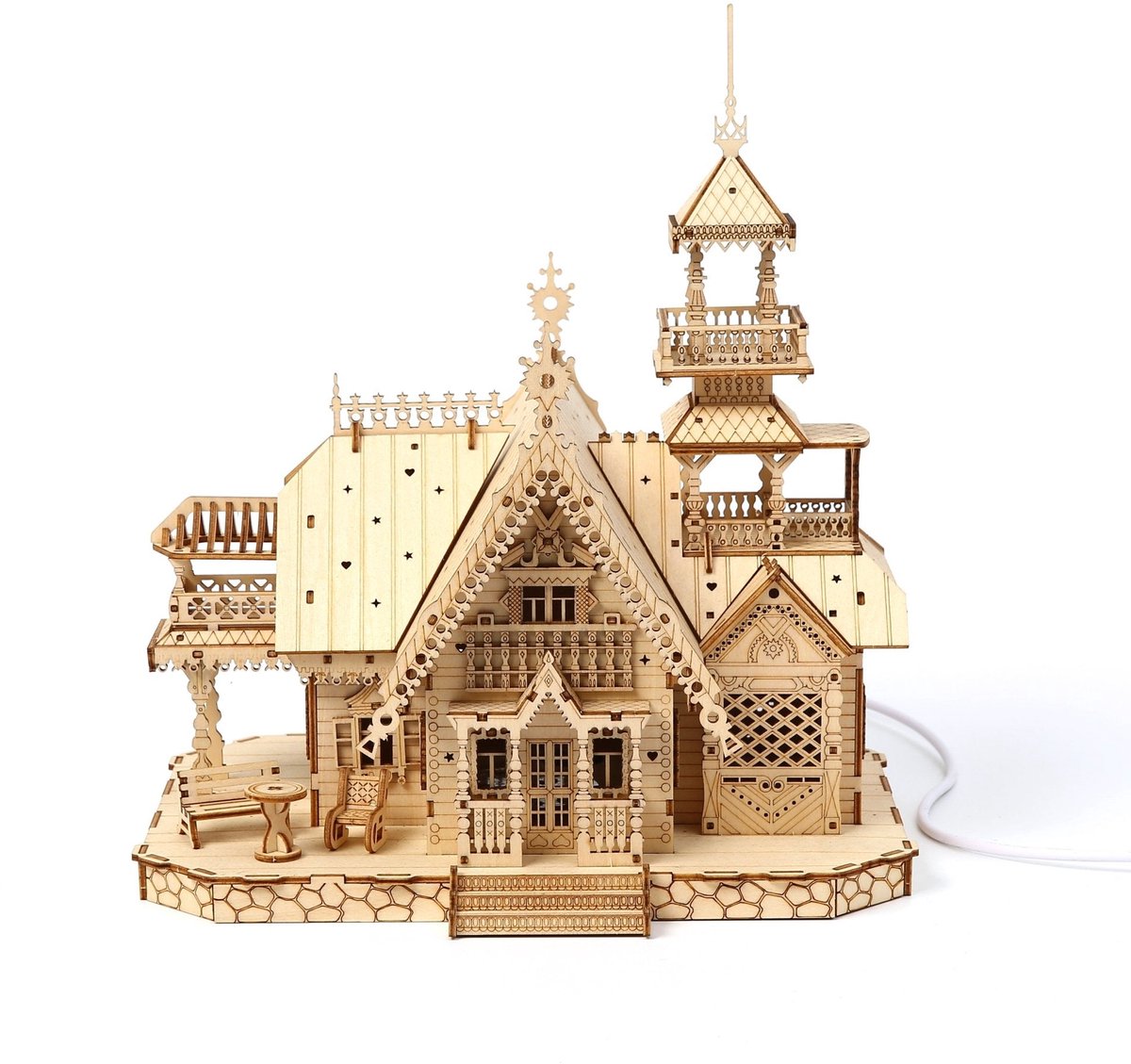 Villa - 3D Puzzel met Handleiding - DIY - Miniatuur Modelbouw Hout Kinderen en Volwassenen - Houten bouwpakket - Assemblr