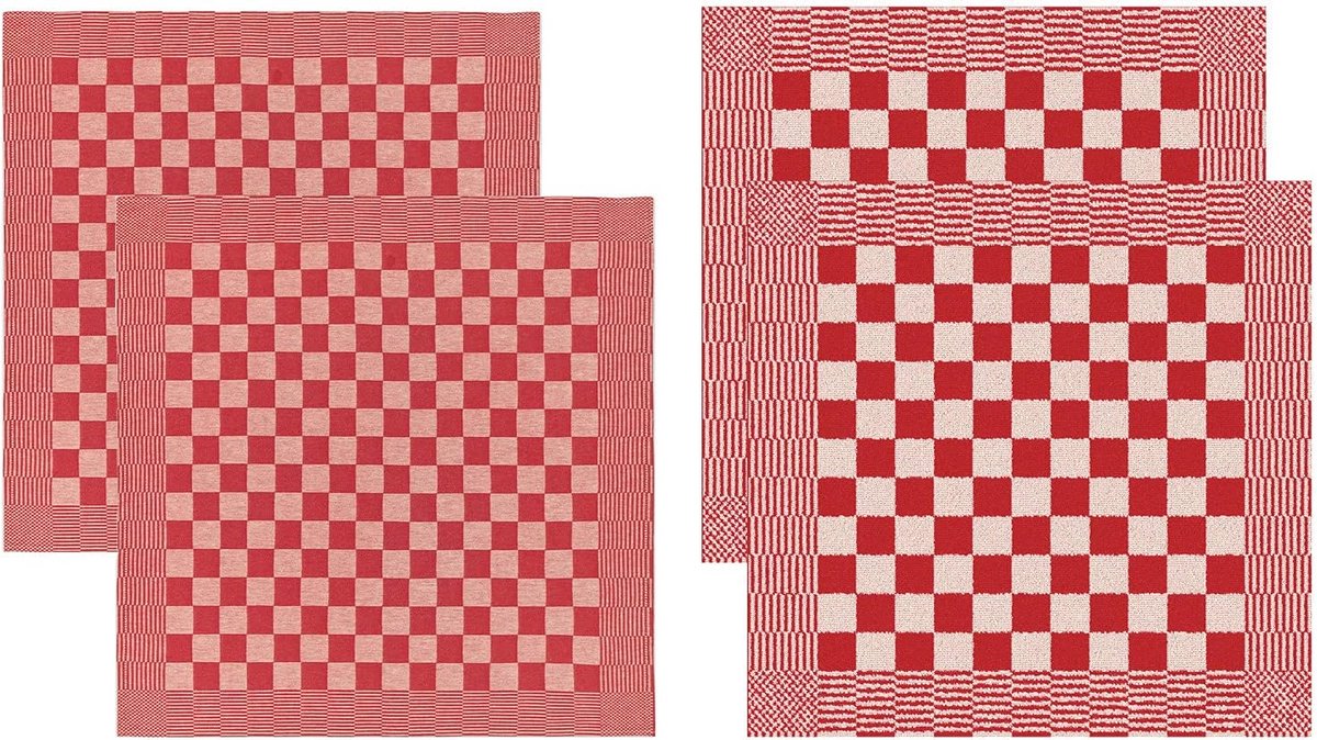 Theedoeken en Keukendoeken Set Rood Geruit - 4 Delig