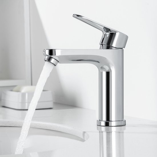 Robinet de lavabo Auralum Max - Robinet de salle de bain - Chrome - Eau chaude et froide - Économie d'eau - Mitigeur de lavabo - Acier inoxydable