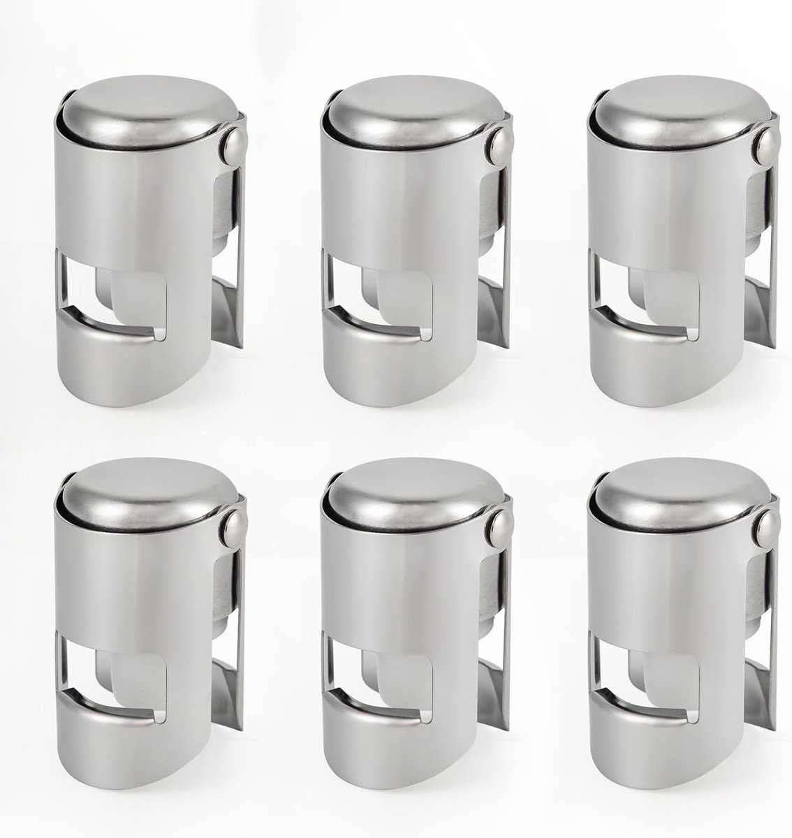 Set van 6 Champagne Fles Openers en Bewaarder - Roestvrij Staal