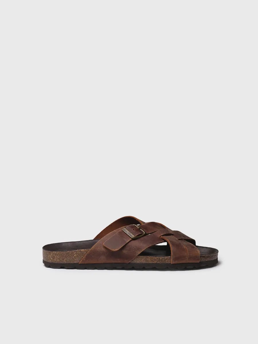 Leren herensandalen met gekruiste bandjes GALATSI-PE Leer