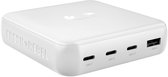 Wit rechthoekig oplaadstation met drie USB-C poorten en één USB-A poort.