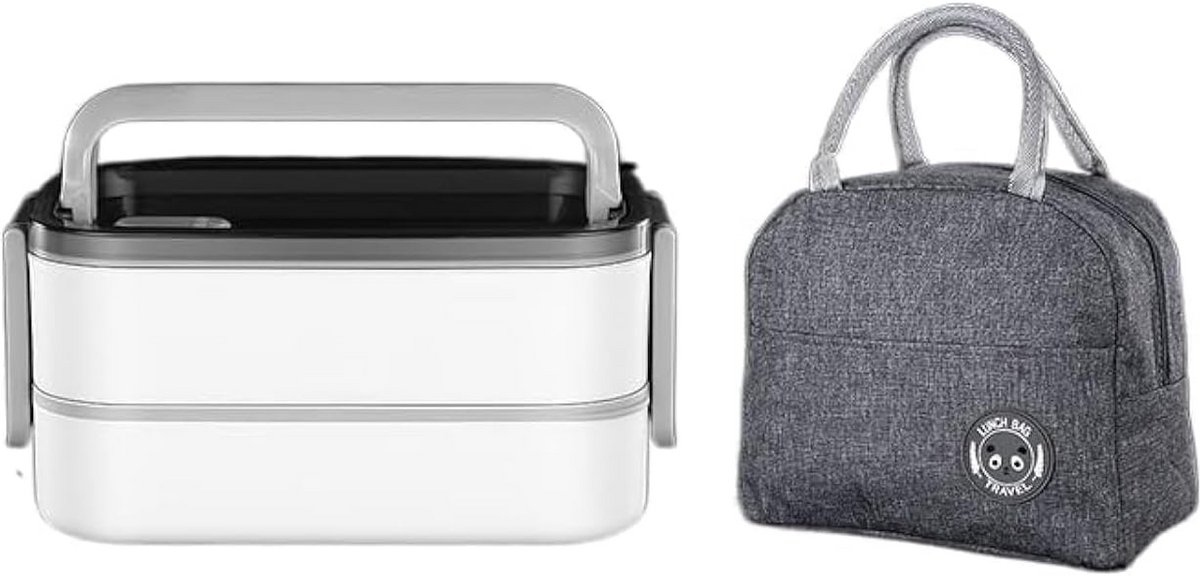 Draagbare Bento Box RVS met 3 Vakken - Lekvrije Lunchtrommel met Thermotas