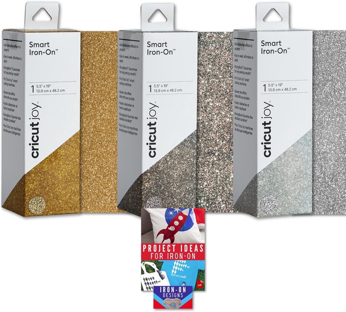 Smart Iron-On Bundel voor Cricut Joy: Zwart, Zilver & Glitter Strijken op Textiel