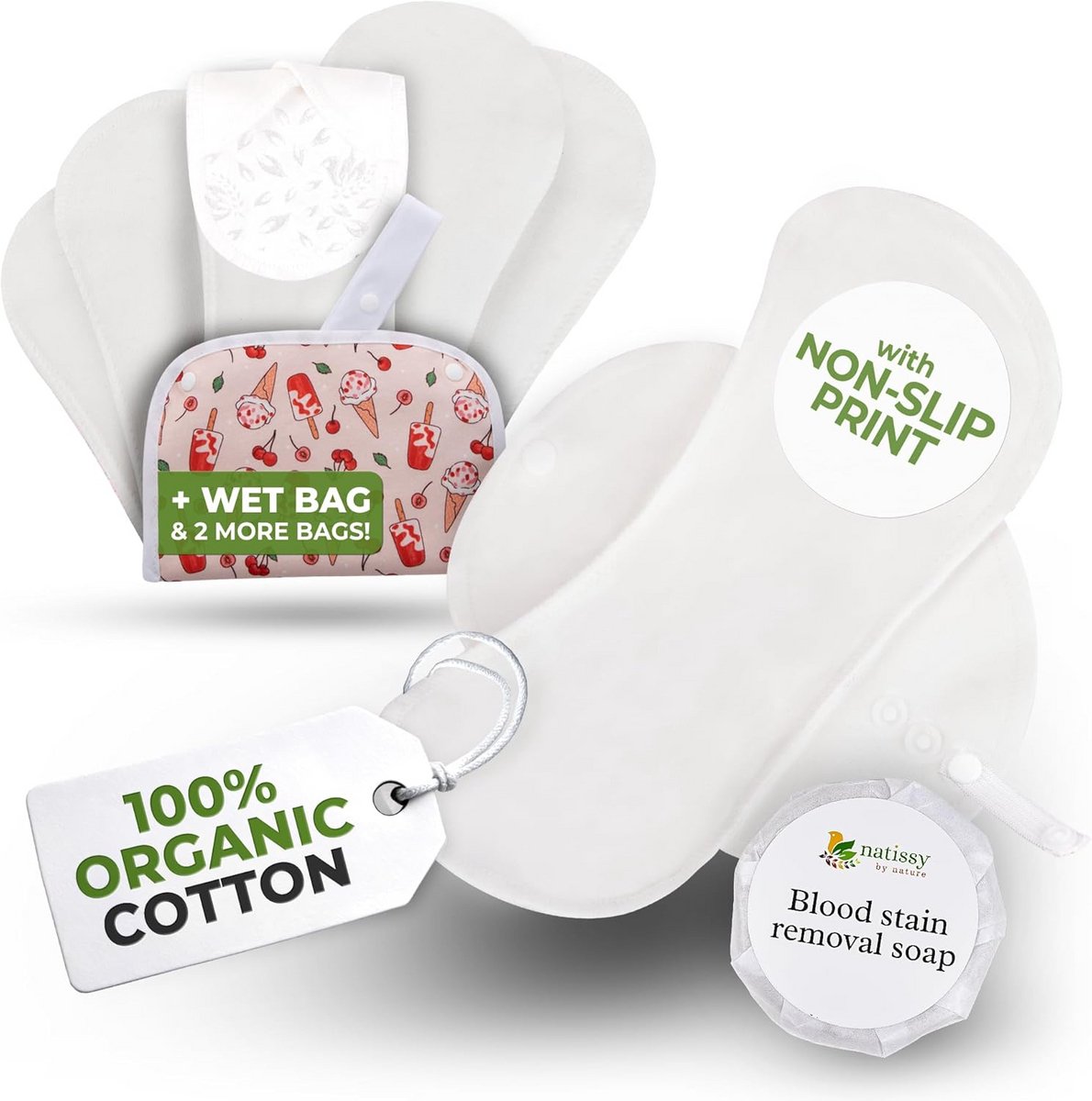 Herbruikbare Menstruatie Kousenbanden Set (6 Stuks) - Mini Maat - Biologisch Katoen voor Tieners