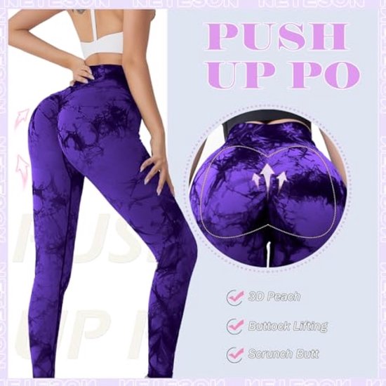 Dames sportlegging met hoge taille en sculpting effect - Zwart Lila tie dye — afbeelding 5