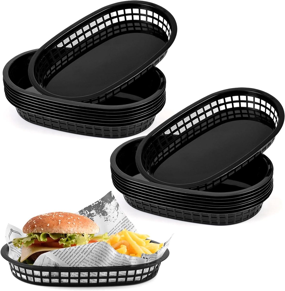 16 stuks herbruikbare plastic voedselmanden voor feest, picknicks, BBQ - 27 x 17 cm