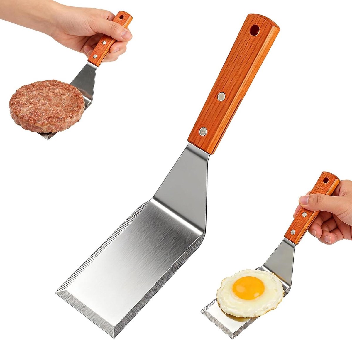 RVS spatel met houten handvat voor grillen en koken