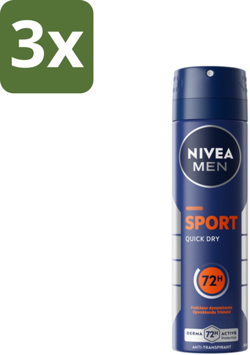 NIVEA Men Deodorant Spray Sport 150 ml - Bulkverpakking - 3 stuks