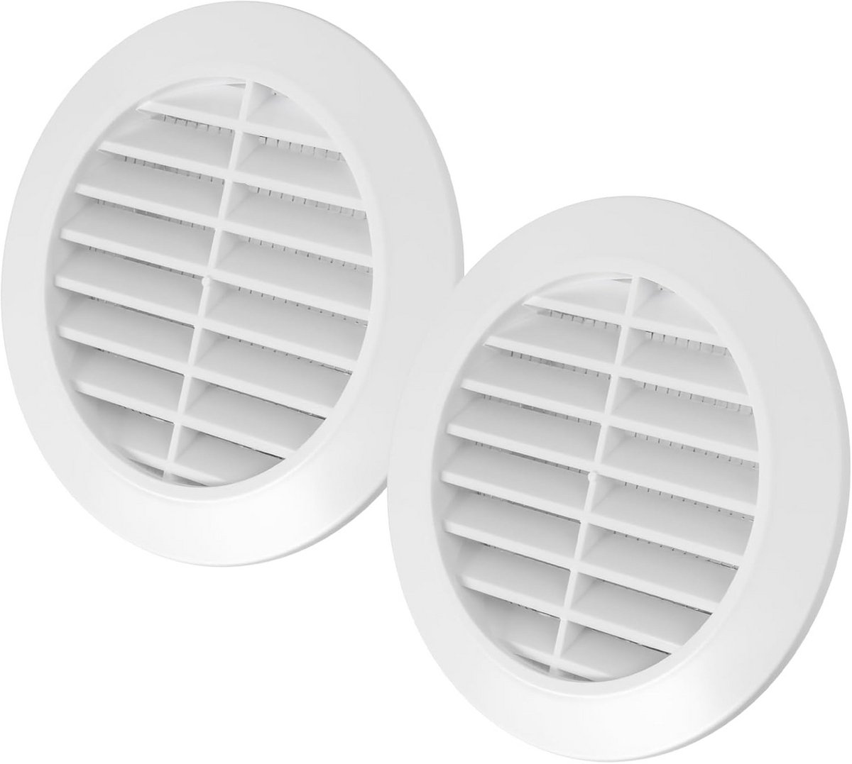Set van 2 Ronde Ventilatieroosters 80 mm Wit met Insectenhor voor Binnen en Buiten