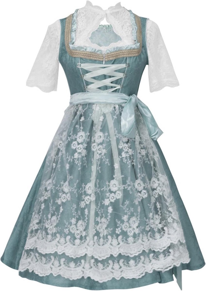 Midi Dirndl Jurk voor Dames Traditionele Klederdracht met Blouse en Schort
