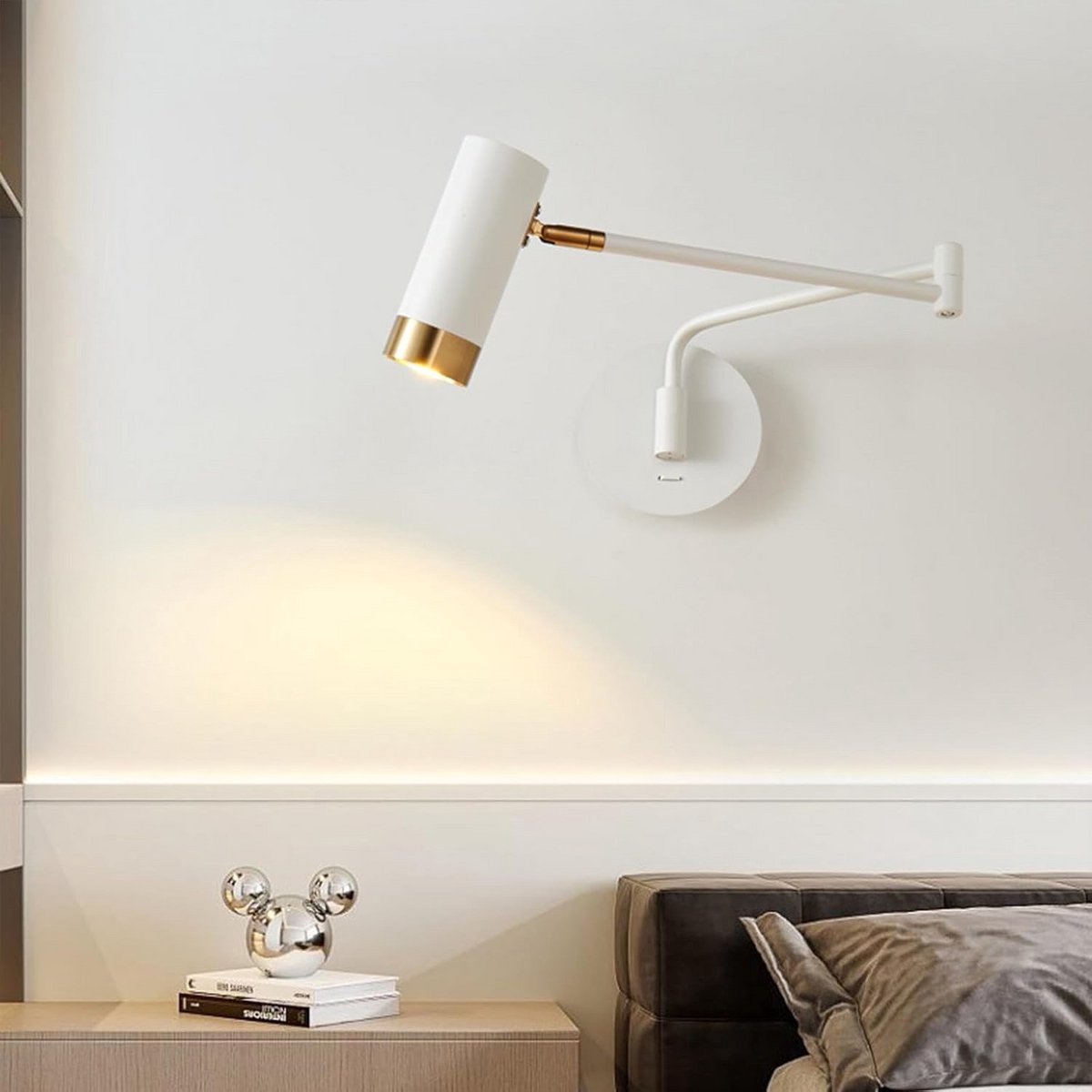 Industriële Wandlamp met Zwenkarm en Schakelaar, Uitschuifbare Bedleeslamp met Lange Arm