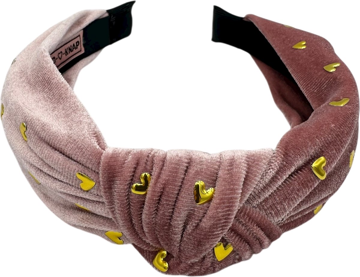 Altijd Knap - Haarband Velvet Hearts Roze - Roze meisjeshaarband met hartjes