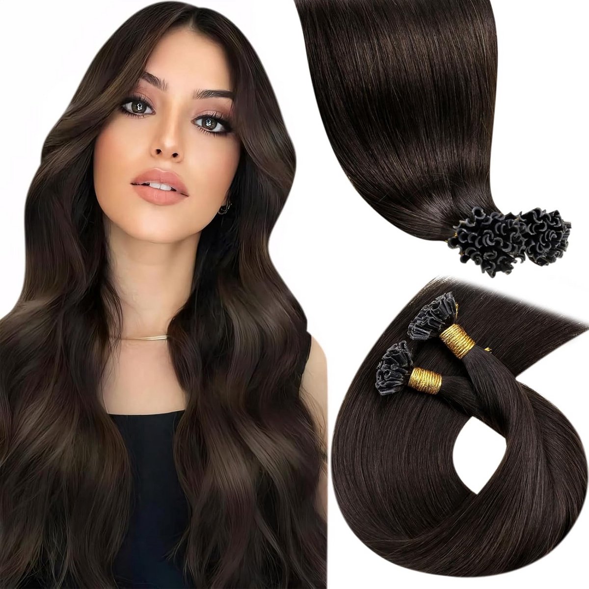 Keratine U-Tip Hair Extensions 40cm Donkerbruin Echt Menselijk Haar 50 Gram